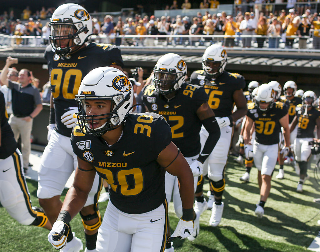 Missouri Tigers run out the south endzone locker room